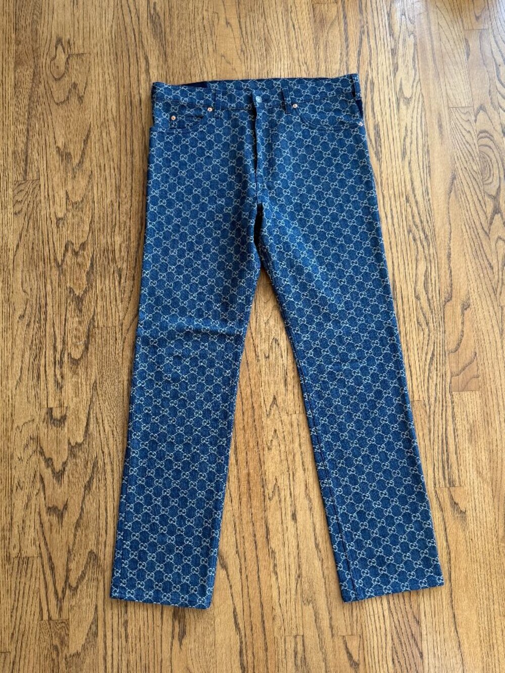 Gucci GG Monogram Denim Jeans Straight Leg Size 34